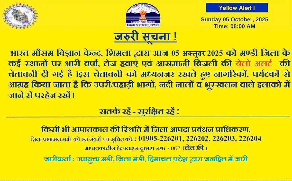 sanewshimachal's tweet image. Mandi:  Weather Alert....
#HimachalPradesh 
#mandi 
#WeatherUpdate