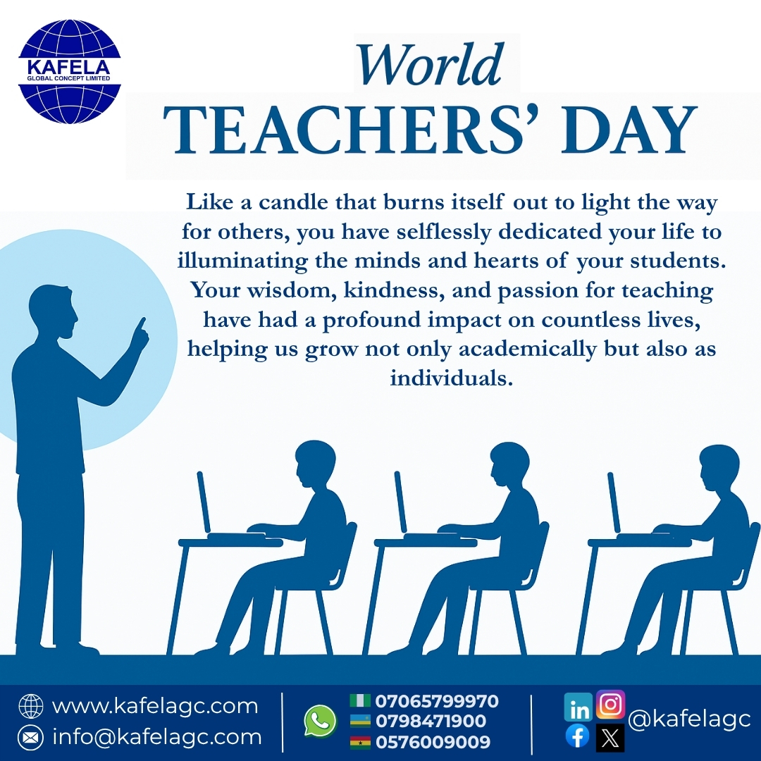 Kafelagc's tweet photo. โจ๐ Happy World Teachers' Day !
Today, we celebrate the mentors who inspire, guide, and shape the future with their wisdom and dedication. ๐โ๏ธ
#Kafelagc
#kgcl
#Kafela
#Kafelaglobal https://t.co/vHIbfZcdsE