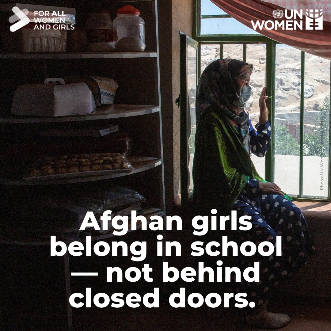 UN_Women's tweet image. #Education is not a crime.

In a nationwide survey of over 2,000 Afghans, 92% said it was important for girls to continue their schooling.

When girls learn, they unlock the potential to shape a better future for all.

🔗 Learn more: unwo.men/zyS050X6qFI

#ForAllWomenAndGirls