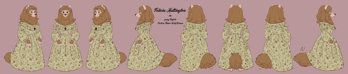 Rain1940_art's tweet image. Meet Felicia Hattington, the wolf woman. Commisson for @JohnYlitalo #wolflady #furyart #modelsheet #characterturnaround #procreateart #rain1940_art