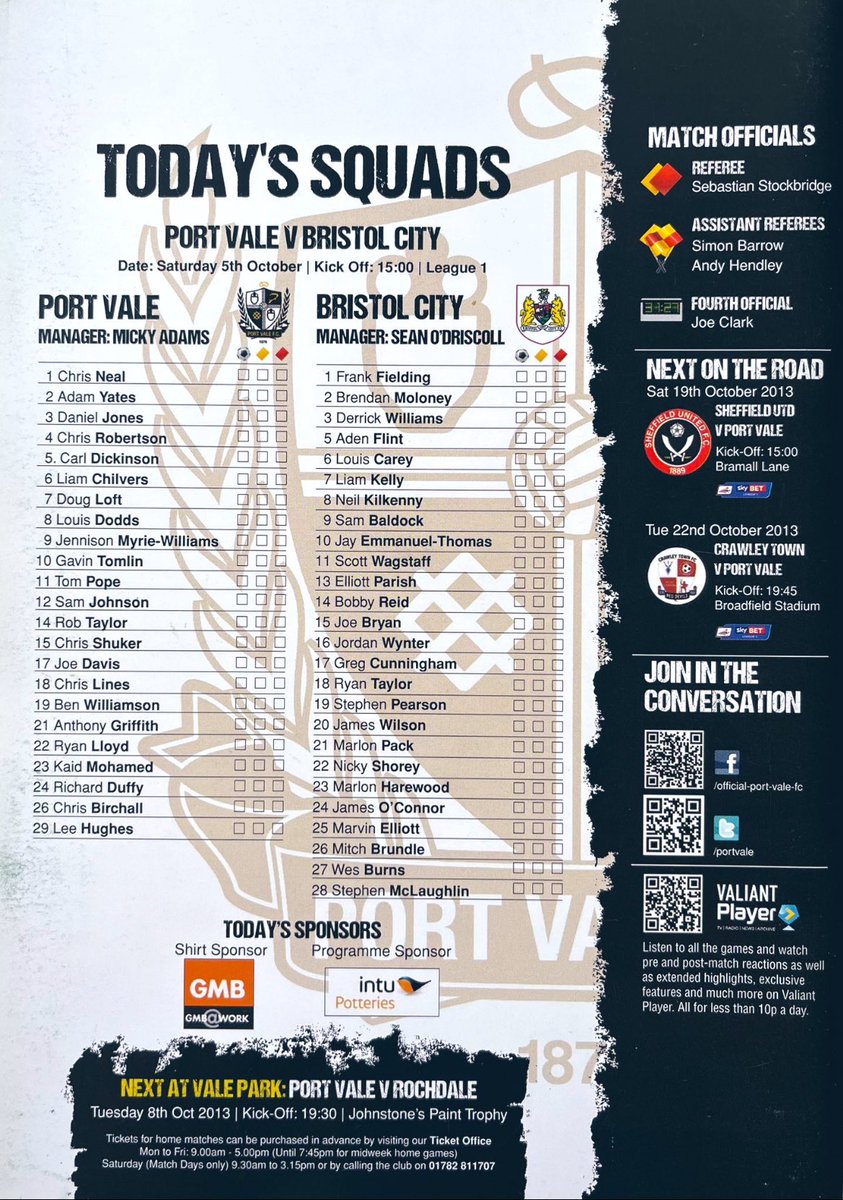 pvfcprogs's tweet image. #OnThisDay 5/10/13
PORT VALE  1, BRISTOL CITY  1
Hughes

Lee Hughes races onto a poor back pass to round the keeper &amp;amp; score an unlikely equaliser for the Valiants in the home game v Bristol City. Vale were mostly 2nd best but claimed a valuable point in League1. Att 6,275 #pvfc