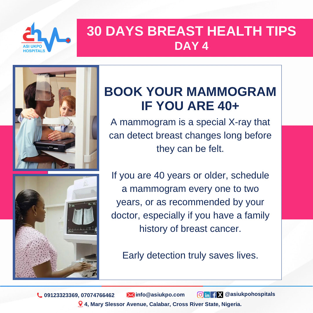 Day 4: Screening saves lives.
If you’re 40 or older, book your mammogram — early detection makes all the difference. 💗
#BreastCancerAwareness #31DaysOfBreastHealth