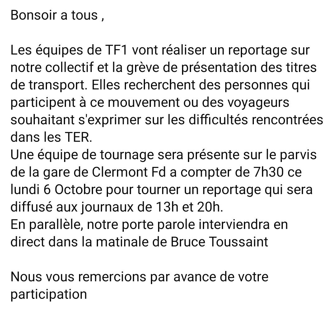 trainsAuvergne's tweet photo. Bonsoir a tous,

Veuillez trouver ci-joint une information très importante https://t.co/LuHgrzjx25