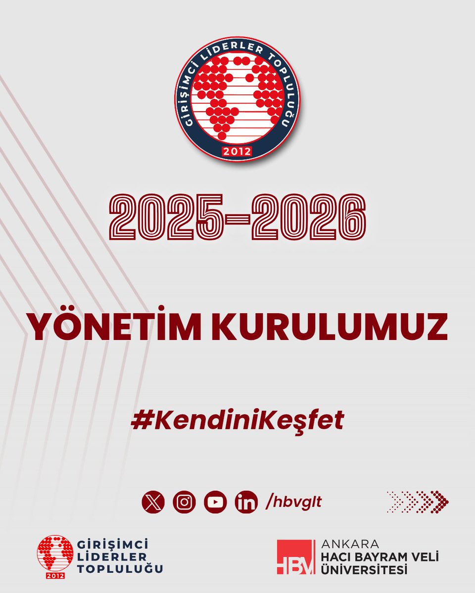 hbvglt's tweet photo. 🤩 Yönetim Kurulumuzla Tanışın!

Girişimci Liderler Topluluğu olarak, vizyonumuzu ileriye taşımak ve daha güçlü adımlar atmak için seçilen yeni Yönetim Kurulumuzu sizlerle paylaşmanın heyecanını yaşıyoruz. https://t.co/rhRtJo3W9H