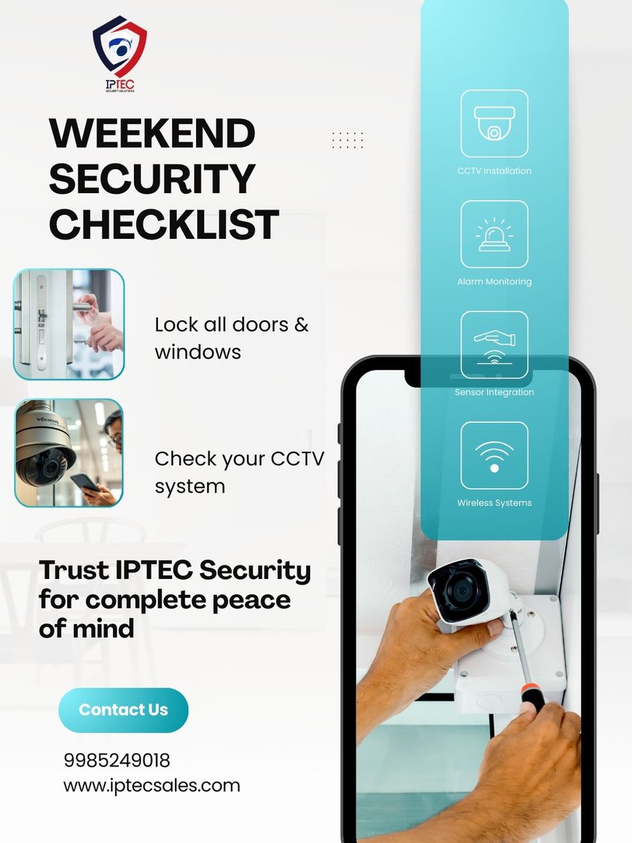 IptecS26920's tweet image. 🛡️ Weekend Security Checklist:
🔒 Lock all doors &amp;amp; windows
📹 Check your CCTV system

Stay safe, secure &amp;amp; stress-free with IPTEC Security. 🏠✨

📞 9985249018 | 🌐 iptecsales.com

#CCTV #SecurityChecklist #SafetyFirst #IPTEC #HomeSecurity