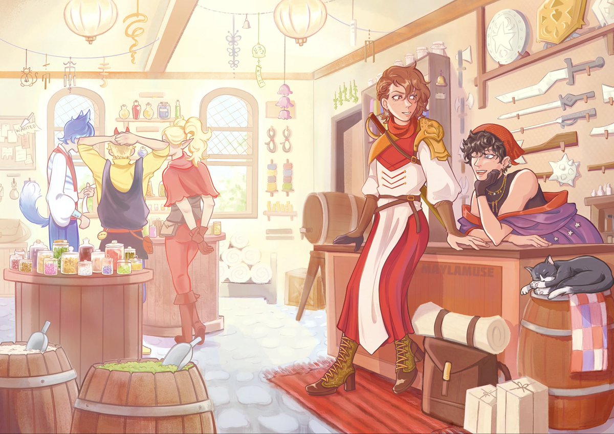 maylamuse's tweet photo. My #shuake illustration I did for the @fantasyakeshu zine! It features Shopkeeper!Joker x Adventurer!Akechi ✨ Leftover sales are available nowww https://t.co/S38gdyQhiz