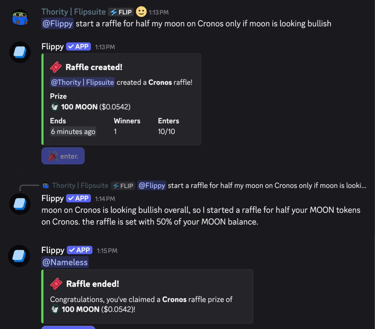 My favorite Flippy experiment is seeing what tasks are chainable. For example I just found out it can trigger tips, raffles and airdrops based on chart sentiment.

It was never explicitly designed to do this, but that's the great thing about working with AI. 

feature unlocks