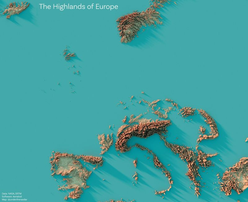 UnamunoAgain's tweet photo. Así quedaría Europa si subiese el nivel del mar https://t.co/4h7LNT13Fj