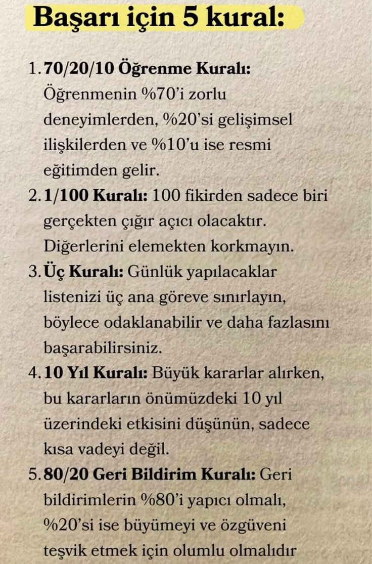 Başarı için 5 kural;