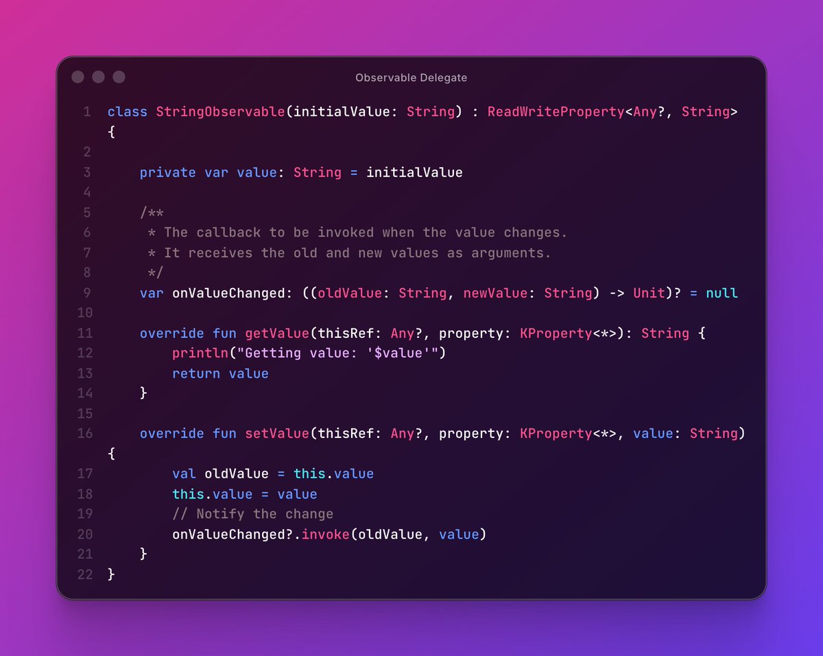 drmobiledev's tweet image. Kotlin Custom Observable Delegate 

#AndroidDev #KotlinObservable