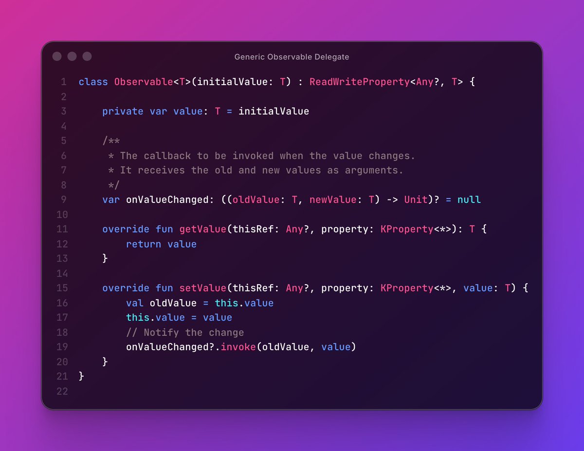 drmobiledev's tweet image. Kotlin Generic Observable Delegate 

#AndroidDev #KotlinObservable