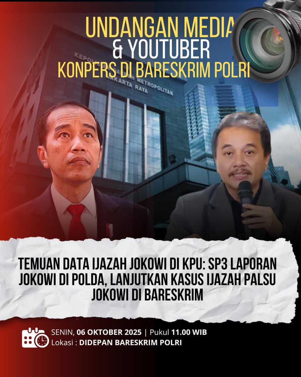 Undangan Terbukanya Kepada All Media &amp; Youtubers Di manapun Berada. Sehubungan dengan didapatnya data resmi copy legalisir ijazah Jokowi dari KPU, yang memiliki deskripsi yang sama dengan objek yang diteliti oleh Dr Rismon Sianipar dan Dr Roy Suryo, maka kami mengundang untuk