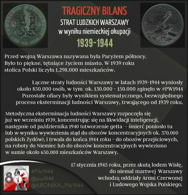 pw1944's tweet photo. 🪶 K.K.B ✝️

"Lata wy straszne, lata wąskie
jak dłonie śmierci
Bogu podamy w końcu dłonie
spalone skrzydłem Antychrysta
I on zrozumie, że ta młodość
w tej grozie jedna była czysta"

1 IX 1939 - #PW1944 🇵🇱🕯️

GER zniszczyli 84% zabudowy Stolicy
BILANS HEKATOMBY WARSZAWY
Grafika ⤵️ https://t.co/P2goIMu5is