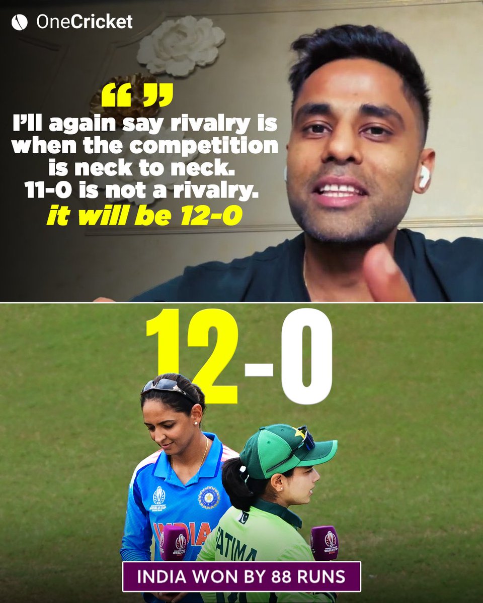 OneCricketApp's tweet image. 𝗥𝗶𝘃𝗮𝗹𝗿𝘆? 𝗪𝗵𝗮𝘁 𝗿𝗶𝘃𝗮𝗹𝗿𝘆? 😎
India Women have NEVER lost to Pakistan Women in ODIs — that’s 12 wins in a row! 🇮🇳🔥
#INDvsPAK #CWC25 #CWC #ODI