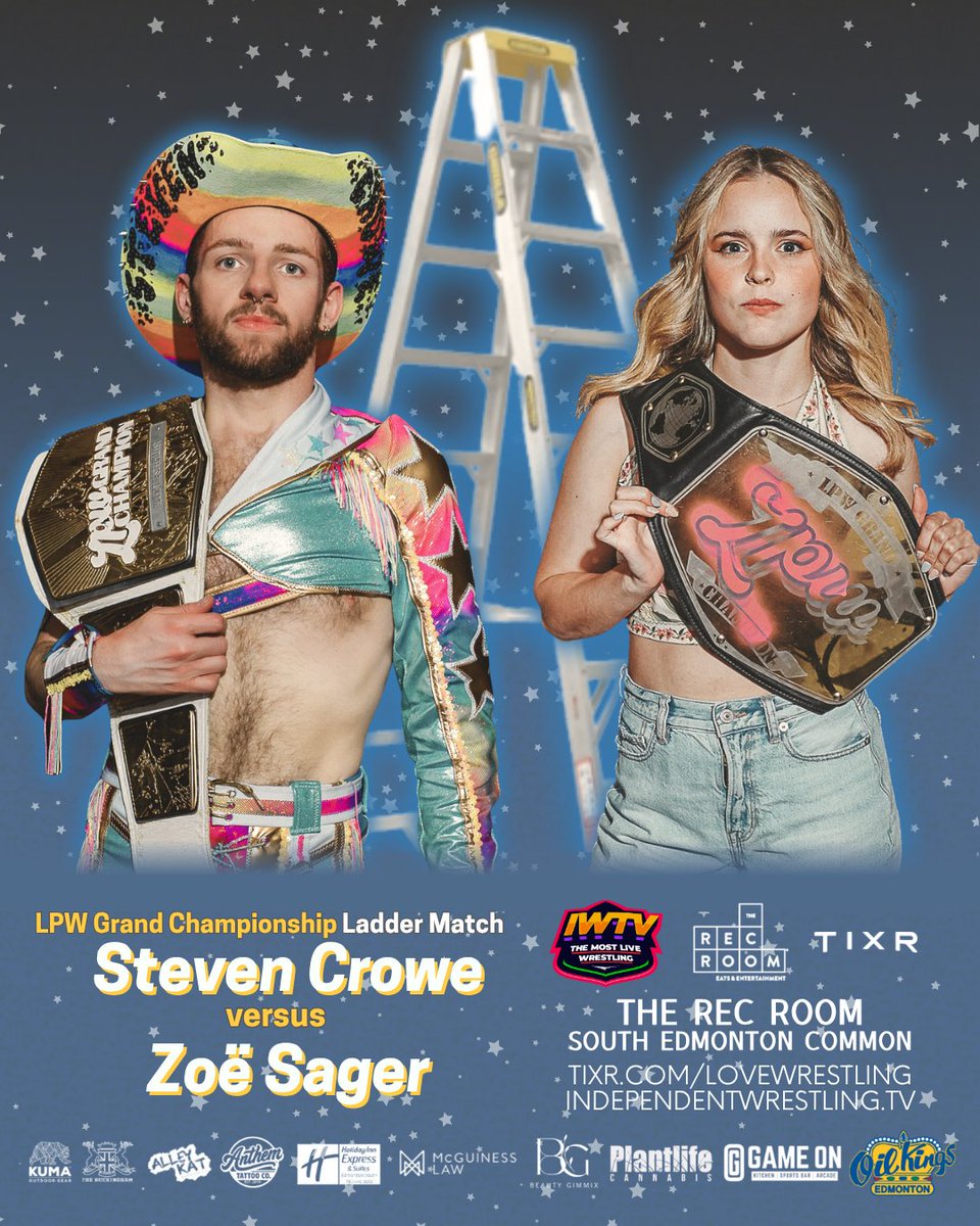 LoveWrestlingCA's tweet image. MATCH ANNOUNCEMENT!

The Rhinestone Cowboy and the Intangible have battled for months over who the LPW Grand Champion is. It all ends at LPW 42.

On October 24th, Steven Crowe and Zoë Sager battle for the LPW Grand Championship in a LADDER MATCH!

🎟️: tixr.com/e/156805