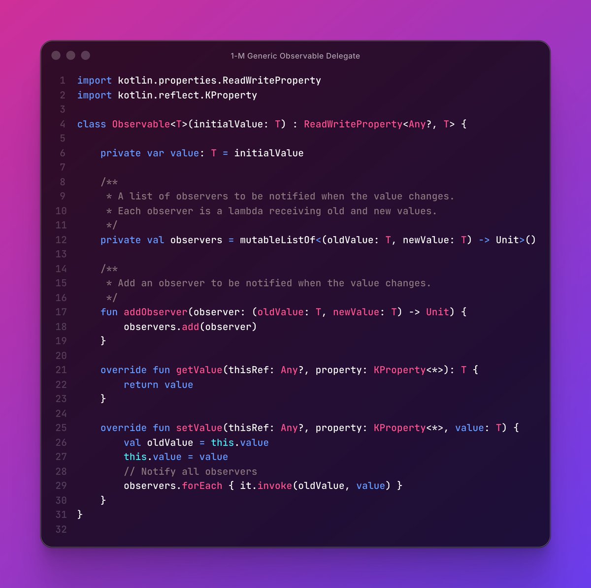 drmobiledev's tweet image. Kotlin 1-M Generic Observable Delegate

#AndroidDev #KotlinObservable