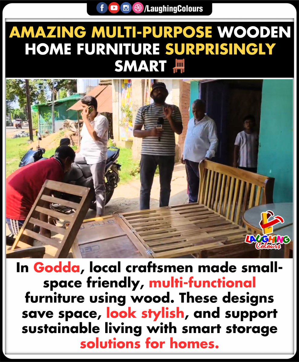 LaughingColours's tweet image. Desi innovation at its best 🪑

#IndianCreativity #WoodenFurniture #SmartDesign #SustainableLiving #HomeIdeas #ViralInnovation