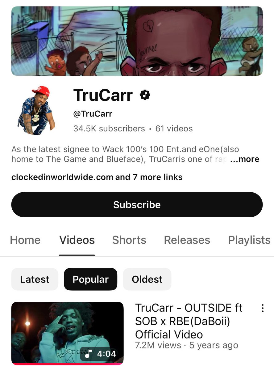 TruCarrContent's tweet photo. 🔥 5 years ago, Viral Rapper TruCarr &amp; SOB x RBE (Daboii) Dropped Off There Music Video For “Outside” Currently With 7.2 Million Views https://t.co/S5EoOKU9Wa