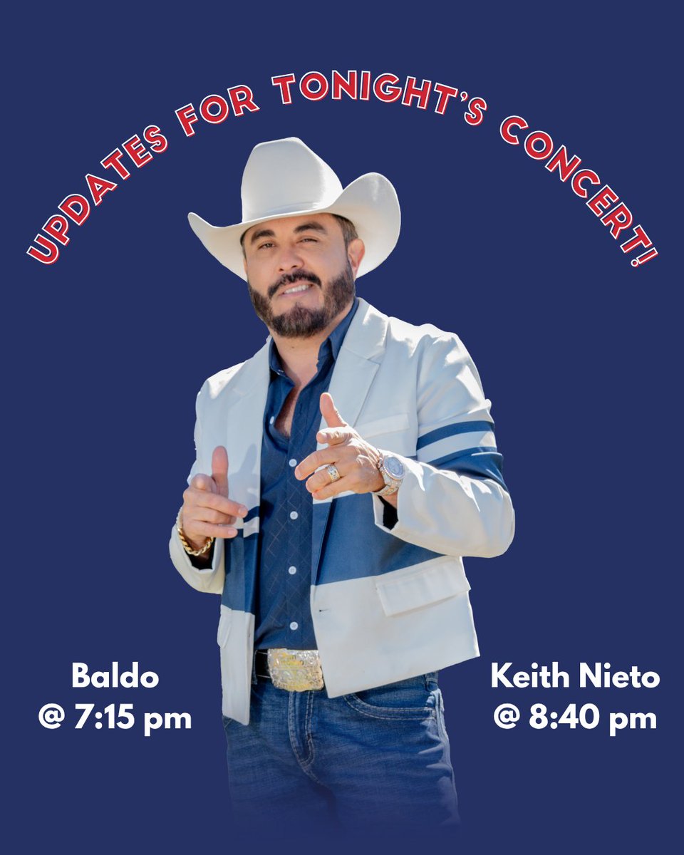 🎶 Concert Time Update! 🎶
Tonight @ Heart O’ Texas Fair:
🕢 Baldo – 7:15 PM
🕣 Keith Nieto – 8:40 PM
Come early, grab some grub, and enjoy live music under the Texas sky! 🌟
Find out more at: hotfair.com/p/entertainmen…