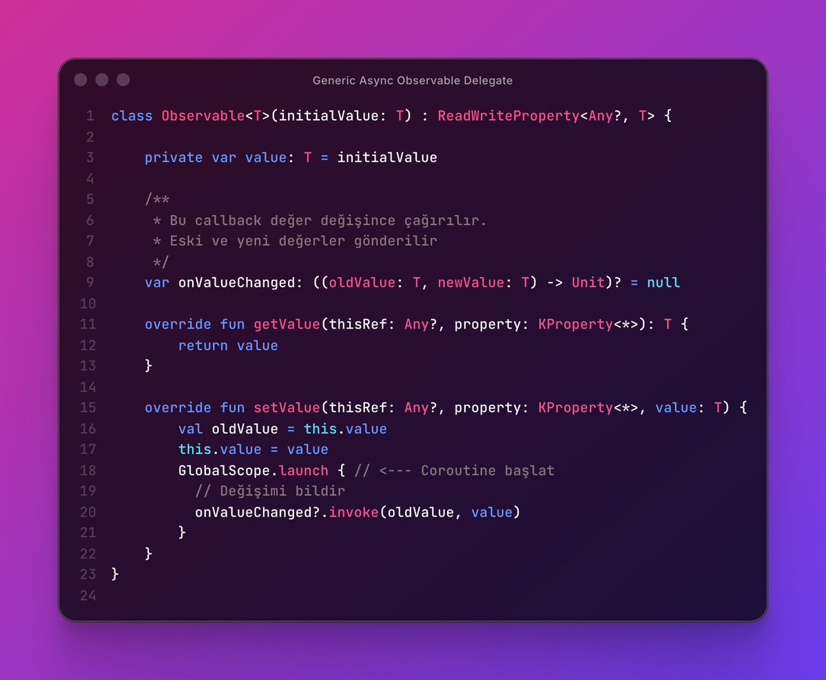 drmobiledev_tr's tweet image. Kotlin dilinde Generic Asenkron Observable Delegate

#AndroidDev #KotlinObservable