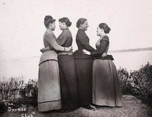 The Darned Club and its four members: Alice Austen, Trude Eccleston, Julia Marsh and Sue Ripley. Photographed on October 29, 1891. Staten Island Historic Society.