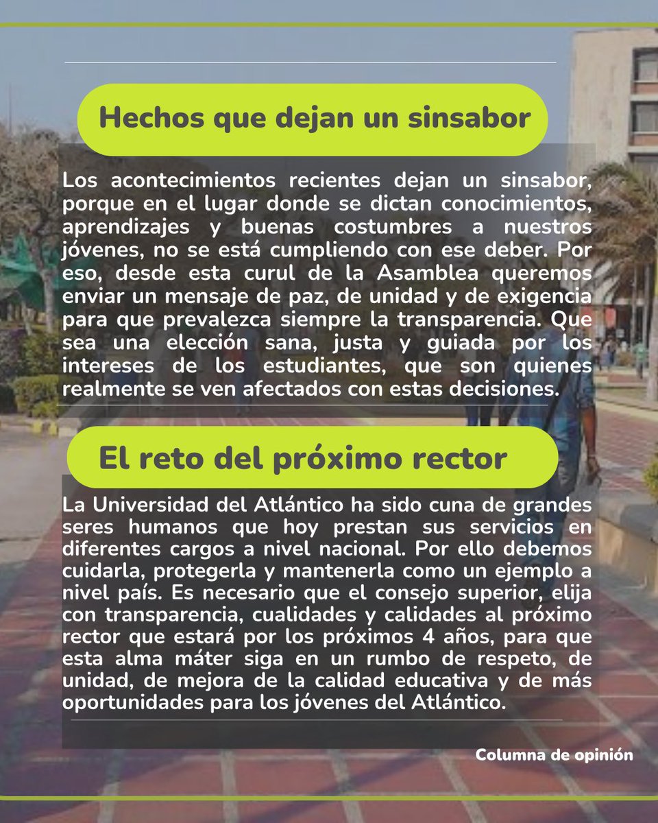 La elección del nuevo rector de la <a href="/udeatlantico/">Universidad del Atlántico</a> debe ser un momento de transparencia y tranquilidad para todos los estudiantes.
Conoce más en nuestra columna de opinión: "Una elección con transparencia para la Universidad del Atlántico" 
- harrycanedo.com.