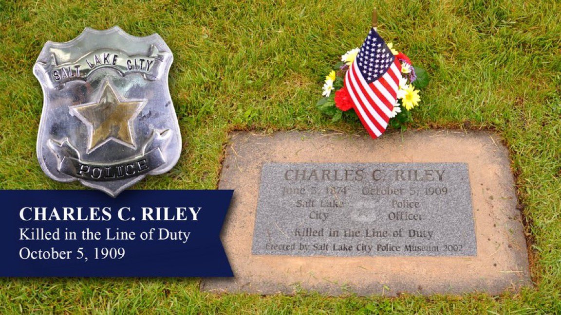 116 years ago, Officer Charles C. Riley was shot and killed while taking two suspects to jail.

The men fled, but the shooter was captured and convicted of murder.

Officer Riley was married and the father of a young daughter.

#SaltLakeCity #SLC #SLCPD