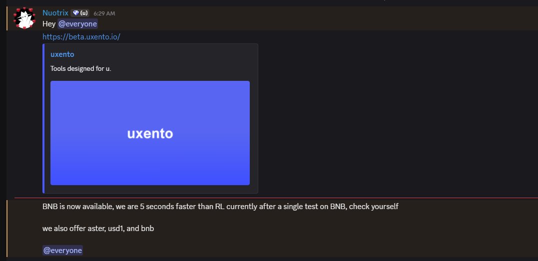 Uxento just added support for BNB. Back to sol?