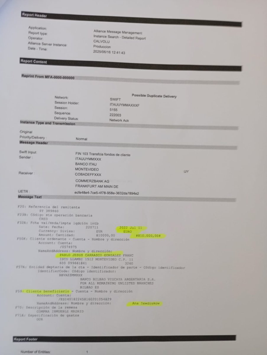 🔴MILLONES A EUROPA

✔️ Informe del Banco Central detectó giros millonarios de Pablo Carrasco y Ana Iewdiukow a cuentas propias en bancos europeos.

✔️ Las pruebas serán utilizadas por la Fiscalía para ampliar la imputación de Iewdiukow por lavado de activos.

✔️ El matrimonio