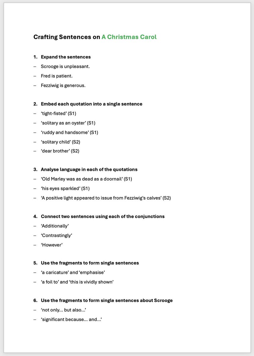 DoWise's tweet image. A set of tasks to help students craft single sentences on A Christmas Carol douglaswise.co.uk/blog/crafting-… ❄️