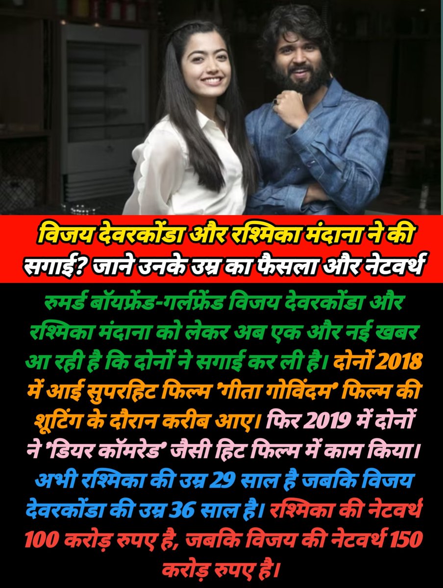 DirectDurgesh's tweet image. रश्मिका मंदाना और विजय देवरकोंडा ने की सगाई 
#rashmikamandanna #vijaydevarakonda #engagement #couple #networth #entertainment #movie #filmynews #actors #actorslife #bollywood #bollywoodnews #bollywoodgossip  #durgeshpandey #postoftheday #durgeshentertainingadda  #viralpost