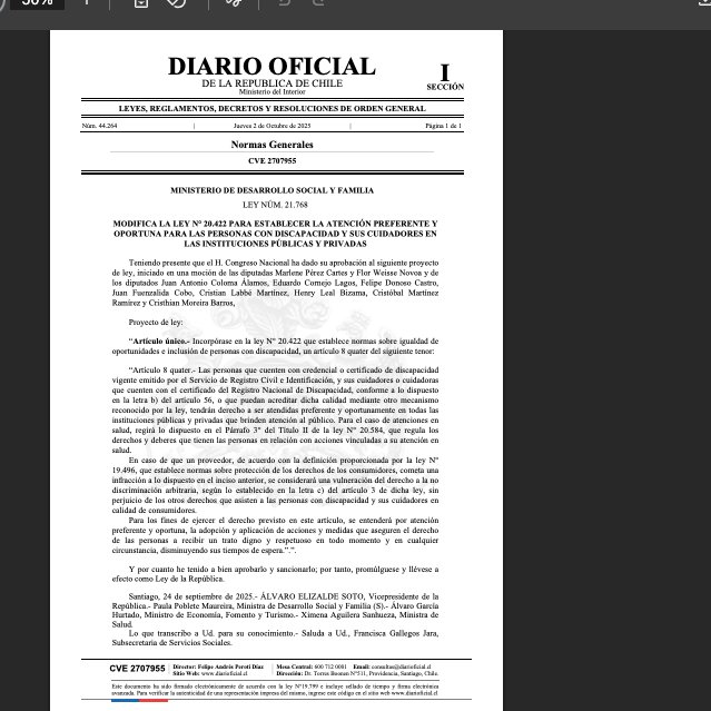 mirarrazabal's tweet photo. 🧵 HILO: Atención Preferente y Oportuna (Ley N° 21.768) Ley publicada en el diario Oficial este 02 de Octubre #Inclusión #Discapacidad #Igualdaddeoportunidades https://t.co/OHbK03B1NZ
