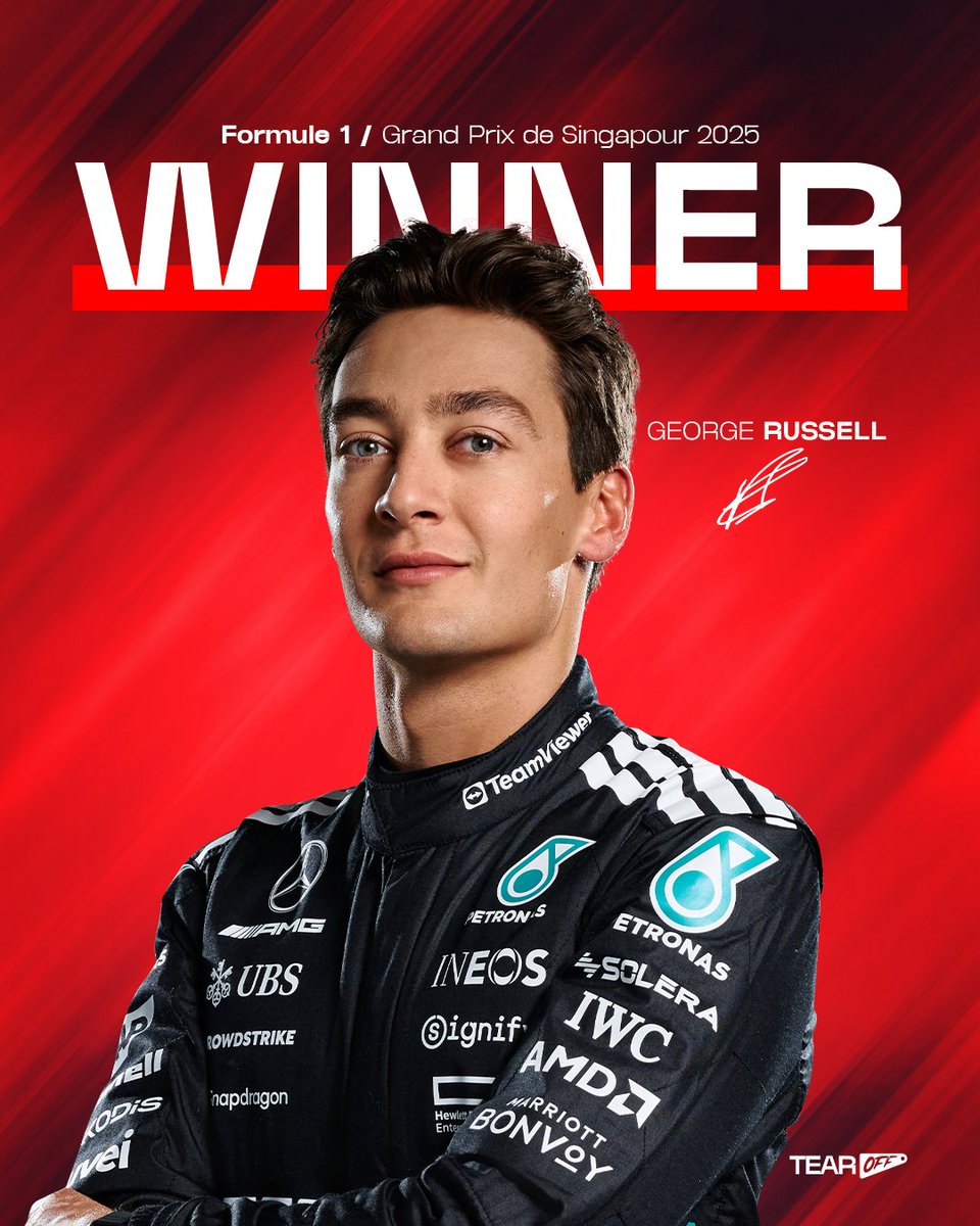 🚨 VICTOIRE DE GEORGE RUSSELL DANS LA NUIT DE SINGAPOUR 🇸🇬

Le Britannique signe un magnifique week-end devant Max Verstappen 2e 🥈 et Lando Norris 3e 🥉

McLaren sécurise le titre constructeur aujourd'hui 👏

🇫🇷 I.Hadjar 11e, E.Ocon 18e, P.Gasly 19e

#F1 #SingaporeGP
