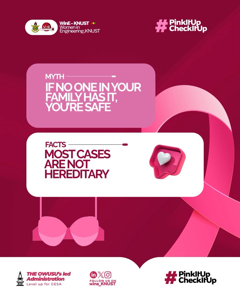 Knust_WinE's tweet photo. Think you’re “too young” for breast cancer?👀
That’s a myth we’re busting today 💥
Knowledge = Power.
#BreastCancerAwareness #pinkitup #checkitup https://t.co/cT0uZkiga5