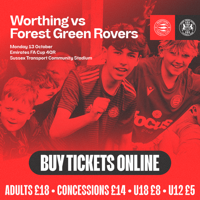WorthingFC's tweet photo. 🎟️ Tickets for our @EmiratesFACup Fourth Round Qualifying tie against Forest Green Rovers will go on 𝗚𝗲𝗻𝗲𝗿𝗮𝗹 𝗦𝗮𝗹𝗲 tonight at 8pm!