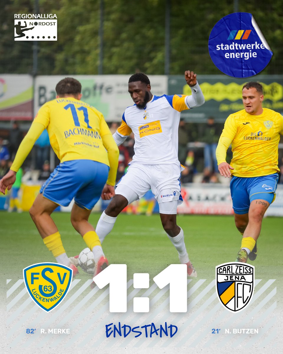 fccarlzeissjena's tweet photo. 𝐄𝐍𝐃𝐒𝐓𝐀𝐍𝐃
In Unterzahl bringen wir einen Punkt aus Brandenburg mit an die Saale.
#FCC #MehrAlsFussball #fccarlzeissjena #regionalliga #regionalliganordost #meistermüssenaufsteigen #FSVFCC https://t.co/t4RVwgFIbW