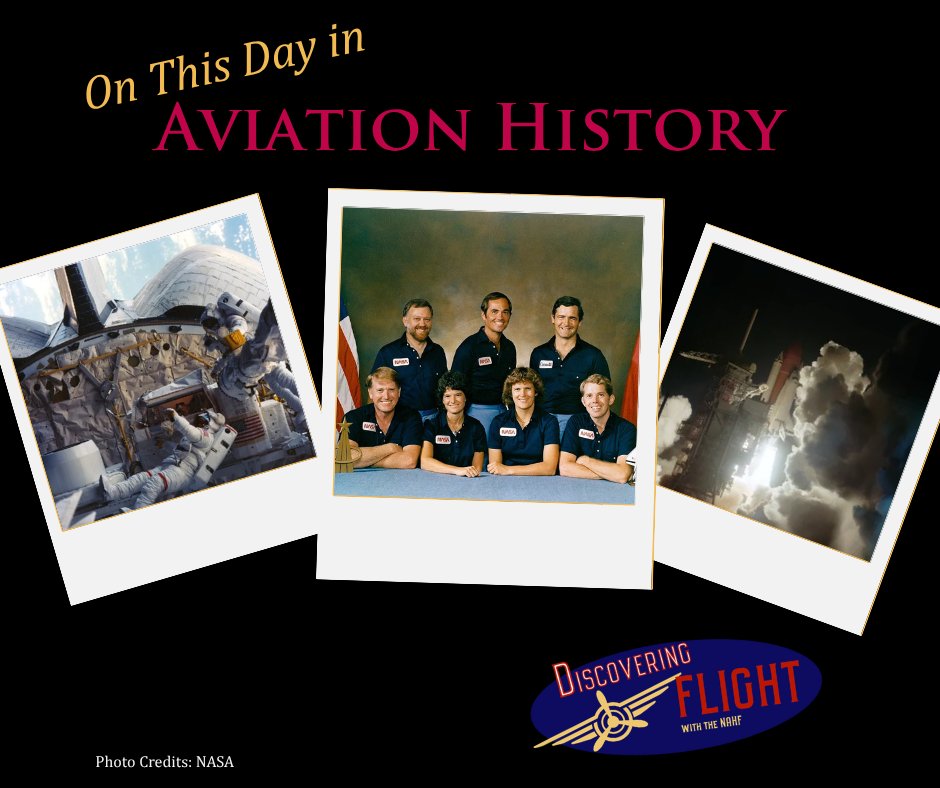 On Oct 5, 1984, Space Shuttle Challenger (STS-41-G) commanded by Robert Crippen, '16, made history:
🚀 First spaceflight with two women aboard –Sally Ride, '07, and Kathryn Sullivan, '23.
🚀 Sullivan: first U.S. woman to perform a spacewalk

#WomenInSpace #DiscoveringFlight #NASA