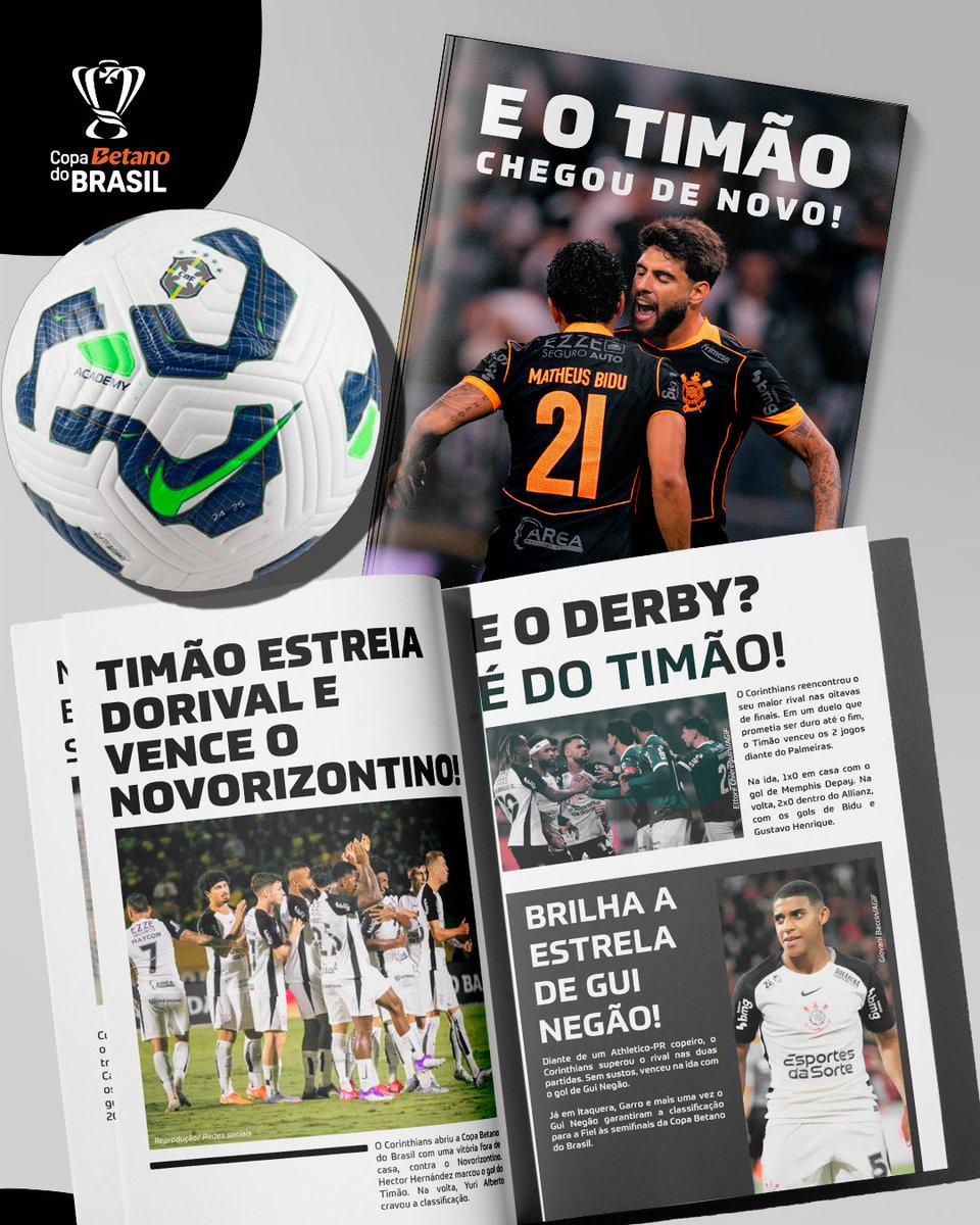 O TIMÃO CHEGOU! 🦅

Vitórias marcantes, eliminar o maior rival no derby histórico e última parada antes da grande final. Será este o ano do <a href="/Corinthians/">Corinthians</a> na #CopaBetanoDoBrasil? 🤨

#Corinthians