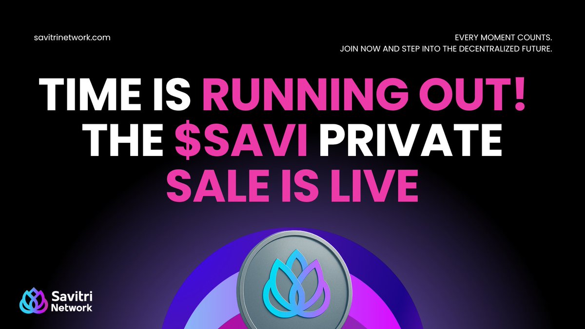 Savitri_Net's tweet image. ⏰ Clock is ticking — don’t miss your chance!
The Private Sale of our native coin $SAVI is live.
Join now, secure your early position, and be part of the decentralized revolution with Savitri Blockchain.

👉 Tap the link to participate today: app.savitrinetwork.com
✔️ Apply as…