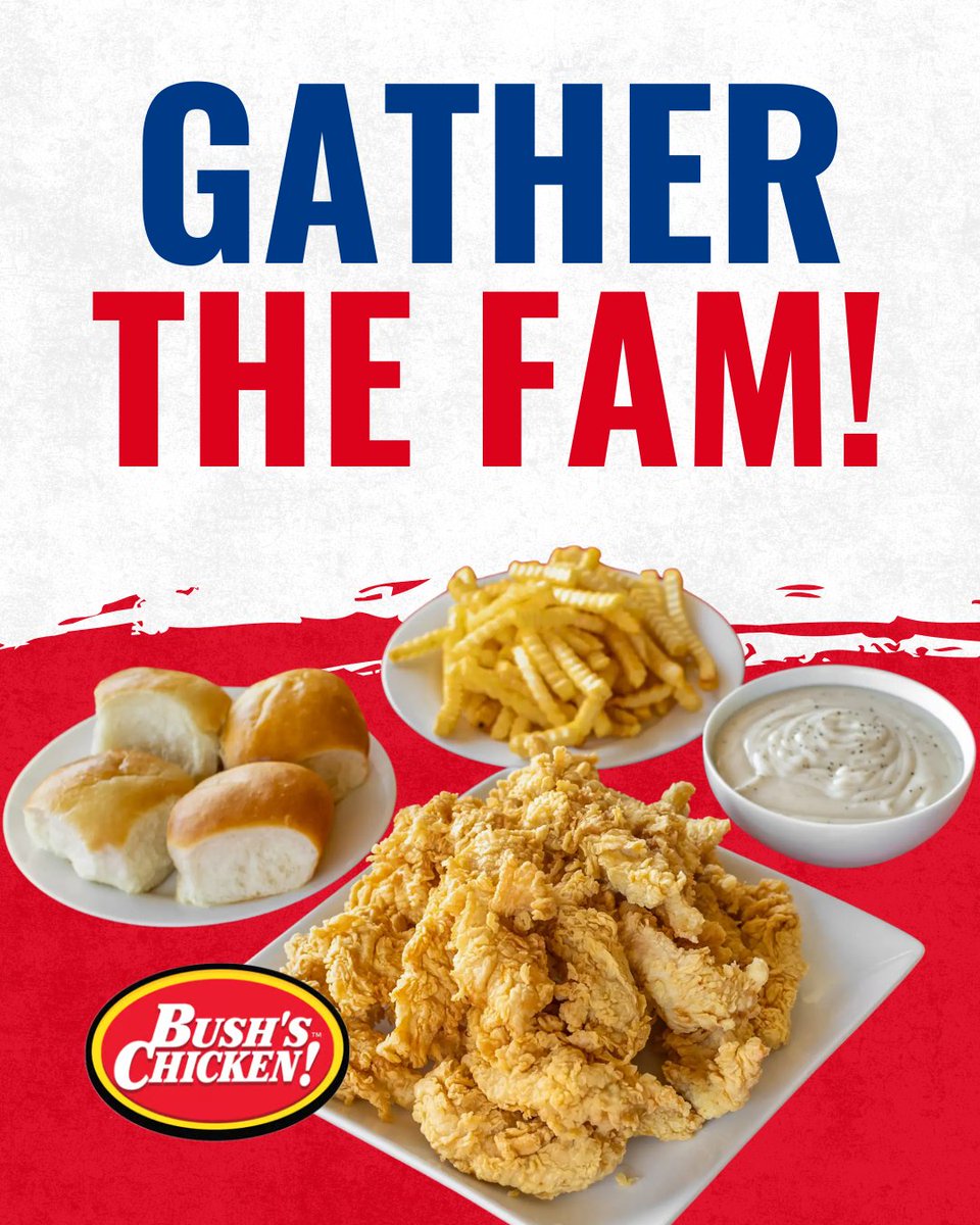 Lunchtime hunger?

Solve it with our 12 Tenders &amp; 8 Pieces Family Combo – served with all the sides to share (or not)! 🍗

#BushsChicken #ATXFoodies #FamilyMeals
