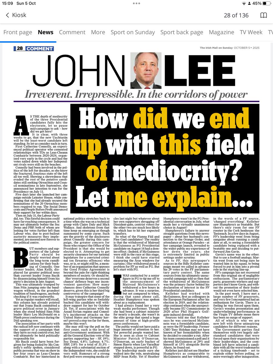 How did we find ourselves lost in this sea of Presidential mediocrity? My column, ⁦<a href="/IrishMailSunday/">Irish Mail on Sunday</a>⁩
