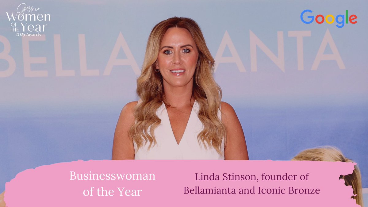<a href="/mariecrowe/">Marie Crowe</a> <a href="/Loc_Enterprise/">LocalEnterprise.ie</a> <a href="/Nuala_Woulfe/">Nuala Woulfe</a> The winner of Businesswoman of the Year, sponsored by @google, at the Goss.ie Women of the Year Awards 2025 is… Linda Stinson, founder of Bellamianta and Iconic Bronze 💖

#GossWOTY25 #GossWOTY
