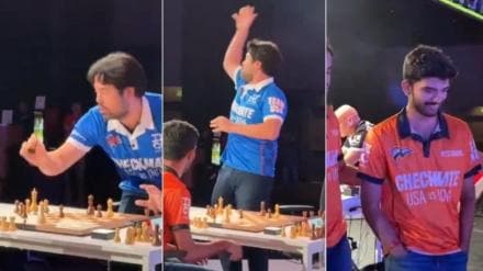 T_Investor_'s tweet photo. With each passing day, the Aura of D Gukesh is growing Bigger and Better. 

Hikaru Nakamura, 38, tossing the "King" of 19 year-old Gukesh into the crowd.

Gukesh kept his calm composure even after such disrespect and arranged the chess board with a smile. 

Be it Magnus or Hikaru, everyone is afraid of Indian Chess Grandmaster D Gukesh. #Chess