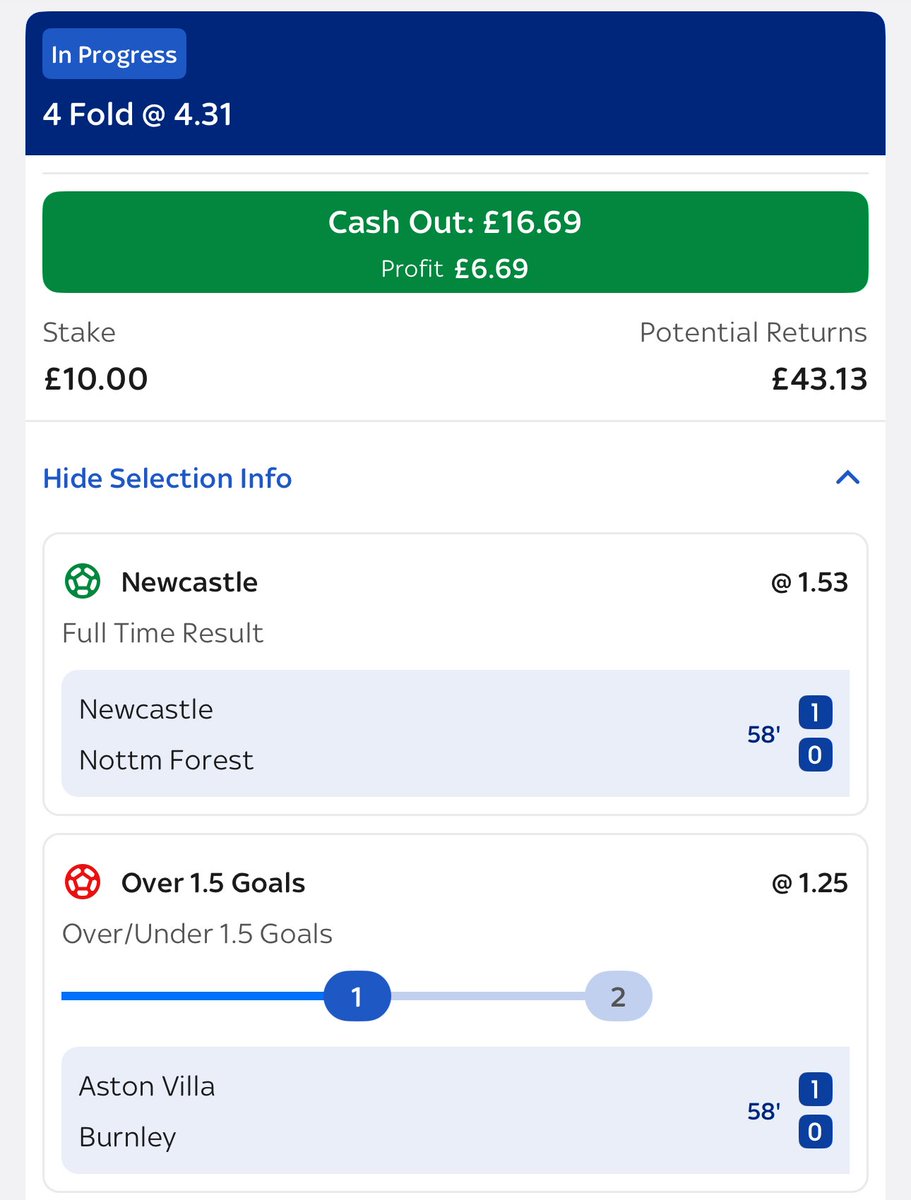 BadManBetting's tweet photo. Acca in great shape so far. ✅

Research been spot on, need another goal in the Villa game and we’ll have a winner. https://t.co/a5dMFfFTHH
