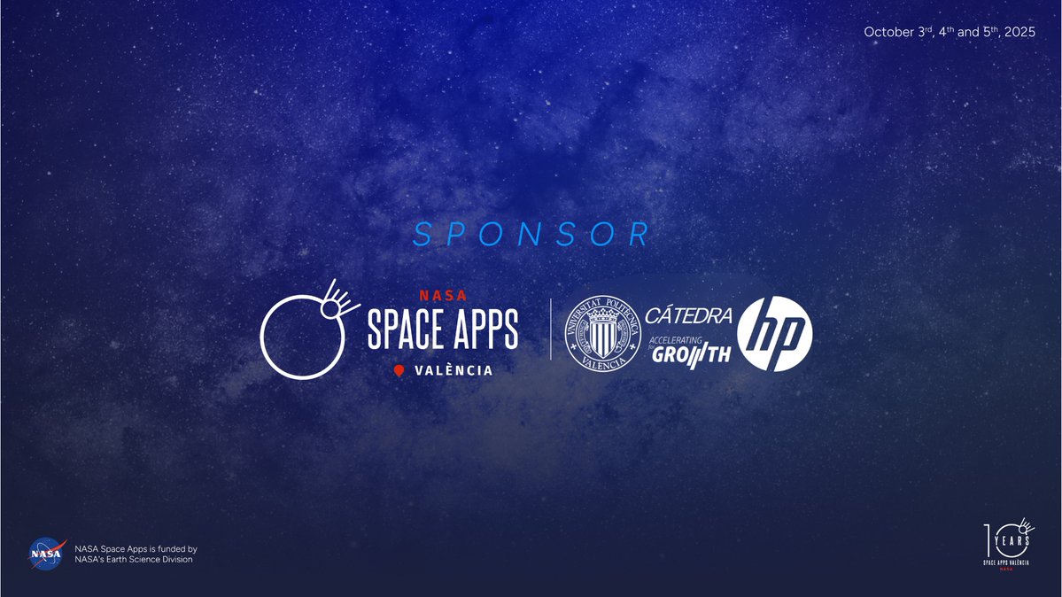 🚀 ¡La Cátedra HP-UPV impulsa el NASA #SpaceAppsValencia 2025!

Su colaboración fomenta la innovación y une universidad y empresa para afrontar desafíos del espacio y la Tierra.

🌍 ¡Juntos, transformamos ideas en impacto!

🔗 spaceappsvalencia.es