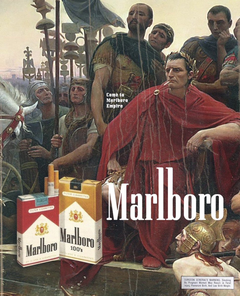 Meme of Roman emperor with Marlboro cigarettes overlay, symbolizing Solana startups