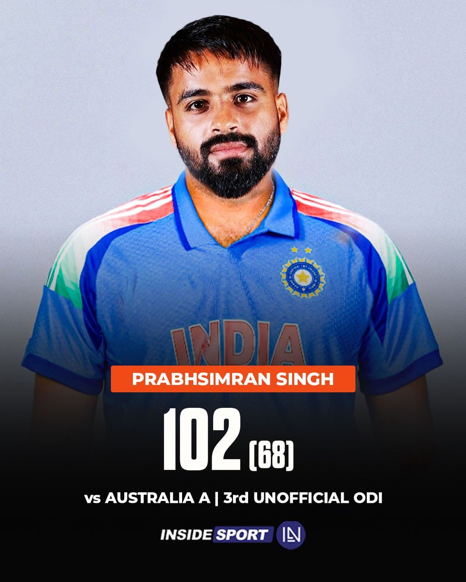 InsideSportIND's tweet image. Prabhsimran Singh starred with a brilliant century in the 3rd unofficial ODI against Australia A 💯🏏

#INDAvsAUSA #PrabhsimranSingh #TeamIndia #CricketTwitter