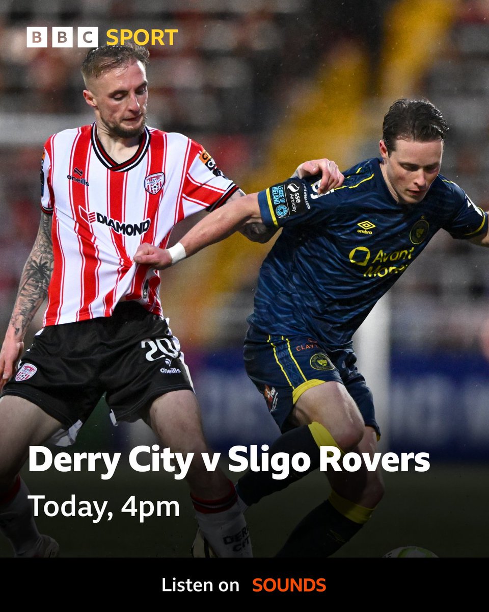 Derry City welcome Sligo Rovers to the Brandywell.

Listen live on BBC Radio Foyle, BBC Sounds and the BBC Sport website and app 🎙️

#BBCFootball