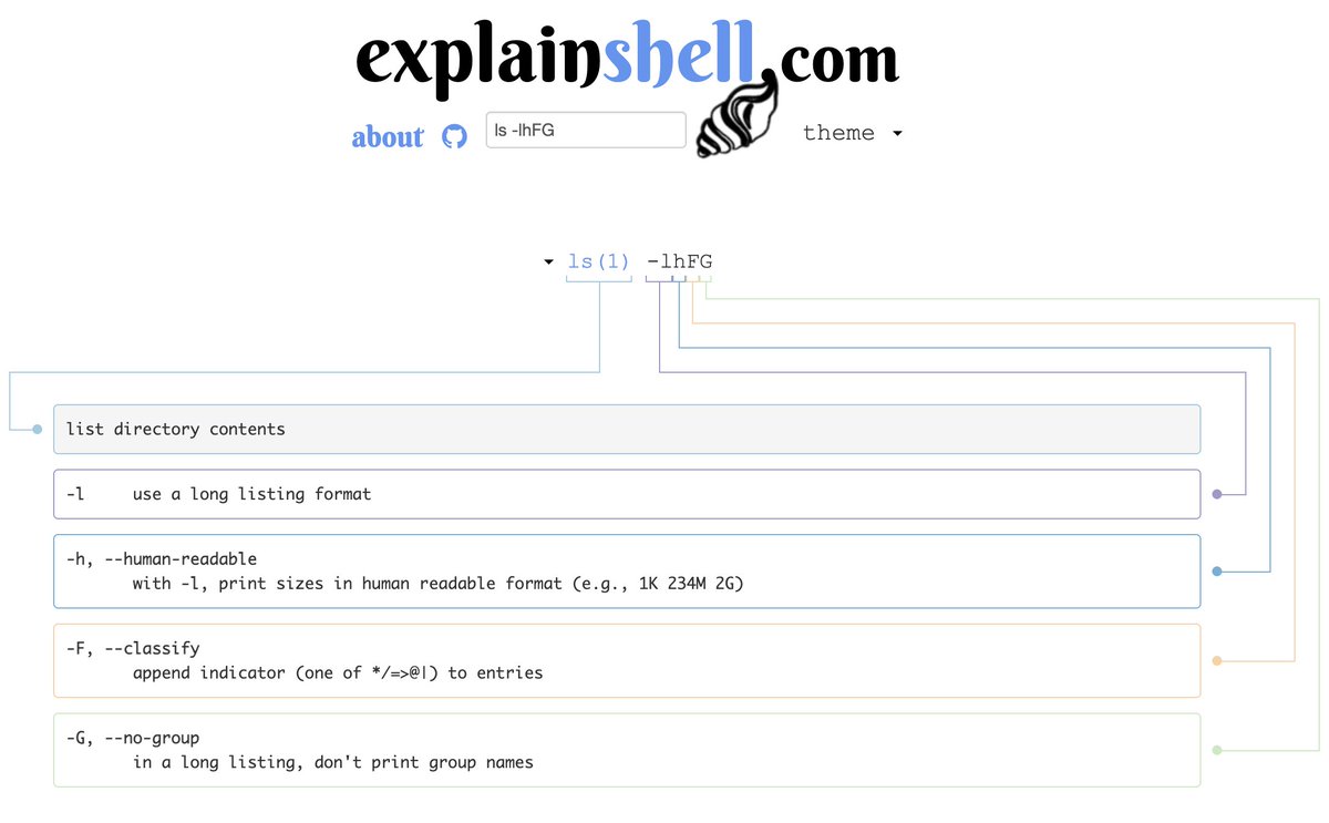 csswizardry's tweet image. A reminder that Explain Shell exists and it’s great: explainshell.com/explain?cmd=ls…