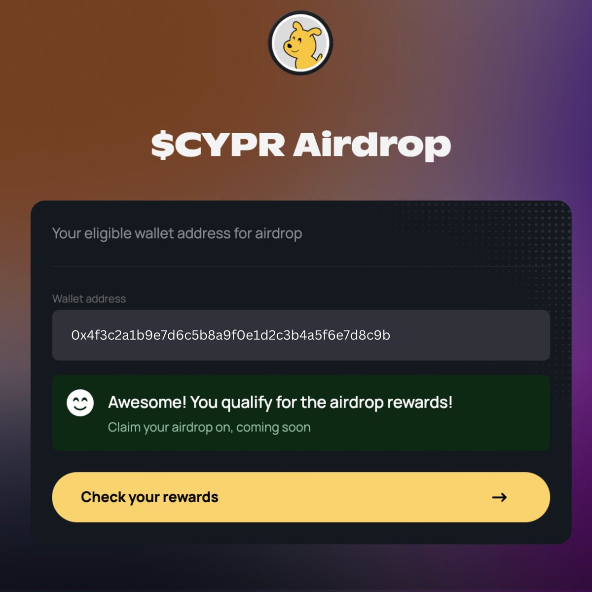 Chiter_inCosmos's tweet image. 💰 You can already claim $CYPR @Cypher_HQ_ airdrop! 🪂

🎯 Claim your Cypher airdrop here:

app.cypherhq.io

🏆 You can sell your airdrop here:

aerodrome.finance

✅ The claim goes to the chain @base